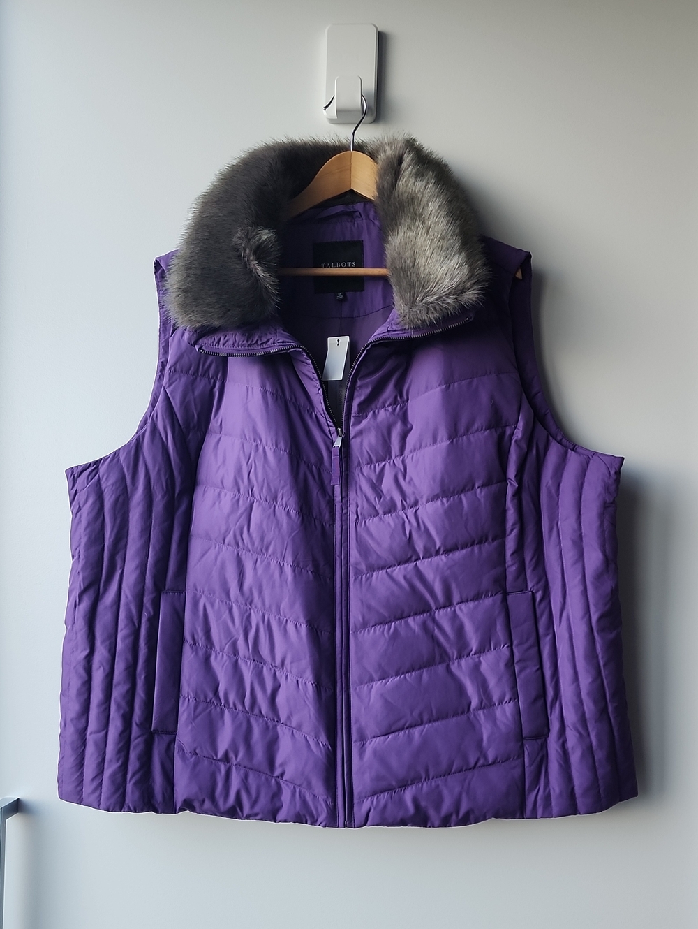 BNWT Talbots Plus Faux Fur Down Filled Quilted Zip Up Vest